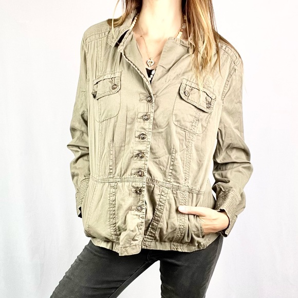 SUPPLIES |🫒Olive Army Green Button-Up Long-Sleeved Military Washed Worn Jacket - Picture 10 of 16